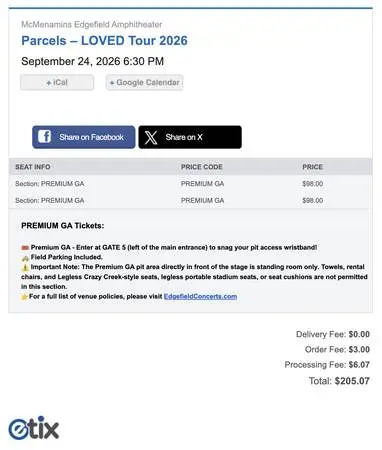 Parcels LOVED Tour @ McMenamins Edgefield (Sept 24, 2026)