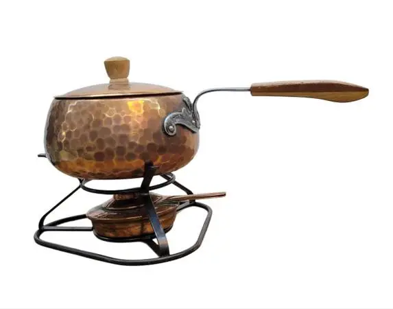 Collectible Vintage Mid-century Copper Fondue 5 Pcs Pot Set By Stöckli Netstal,