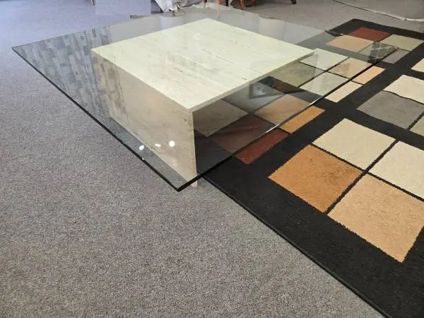 Travertine Stone and Glass Coffee Table