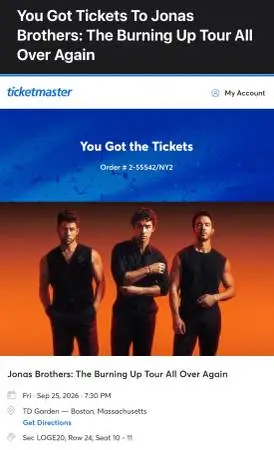 2 Jonas brothers tickets TD garden