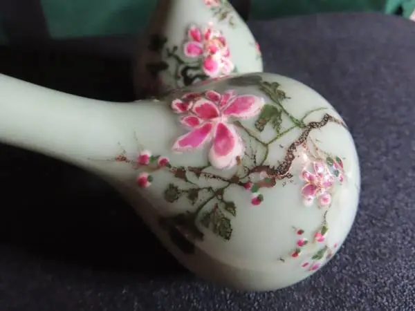 Set of 2 EMBOSSED Porcelain BUD Vases - 6 inch tall
