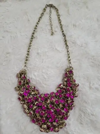Hot Pink Large Rhinestone Necklace - Over 100 Rhinestones