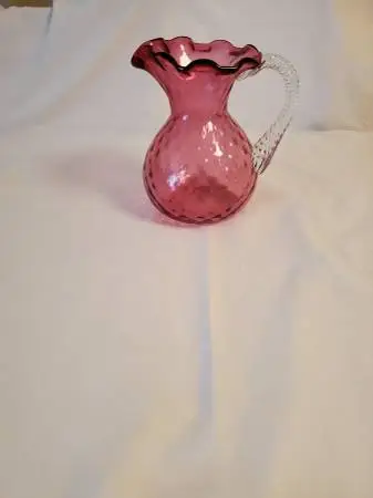4 Fenton Cranberry Glass Pitcher,   Vase and Candy dishes