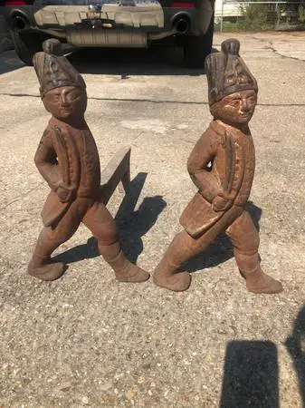 *Pr COLONIAL SOLDIERS CAST IRON ANDIRONS*
