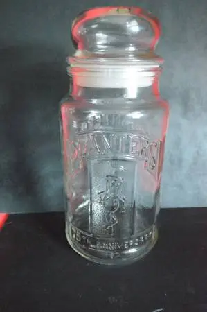 Planters Peanuts 75th Anniversary Vintage Glass Jar with Lid 1906-1981
