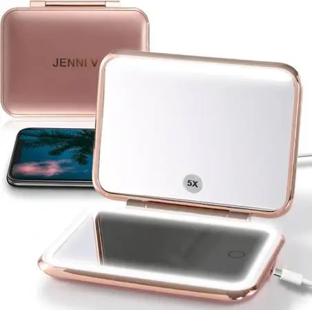 LED Compact Mirror with Light, 5X Magnification and Power Bank Charge