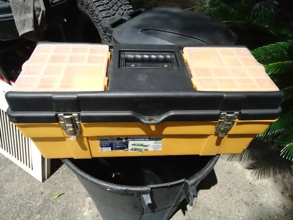 Benchtop heavy duty large tool box or tackle box with extra side trays