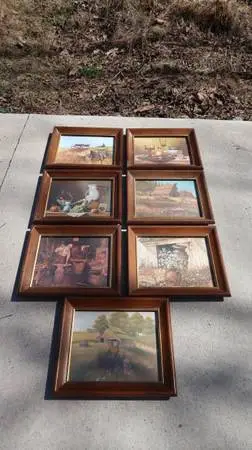 PICTURES SET OF (7) WOOD FRAMED COUNTRY PICTURES FROM THE 70S