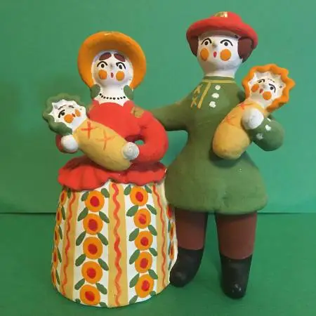 Dymkovo toys with author/firm certification and gold leafs.