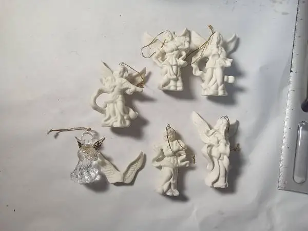 White porcelain cherub angel Christmas ornament musical instruments