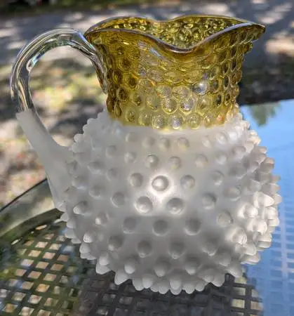 1886 Victorian Art Glass Pitcher Francisware Hobnail