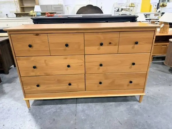 Mid Century Modern Spencer Caramel 6 Drawer 57 Solid Wood Dresser