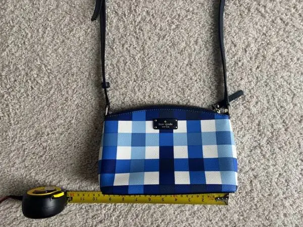 Kate Spade blue white black checkered small crossbody leather bag