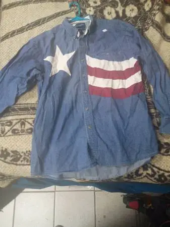 Vintage Wrangler USA American Flag Shirt Mens L Western Chambray Denim