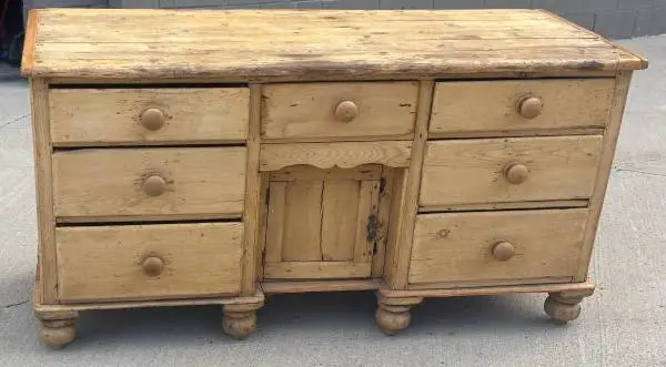 Antique English Style Pine Dresser Base Sideboard 7 Drawers Center Cupboard 60