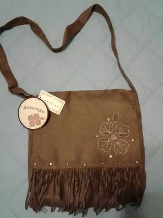 Arizona Brown Fringe Faux Suede Leather Handbag