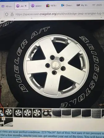DEAL!Jeep Wrangler 5 Lug 18 Aluminum Rims w/ Tires Complete set of 5