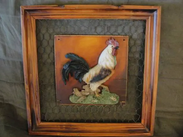 ROOSTER 3-D WALL ARTWORK WITH CHICKEN WIRE INCORPORATED