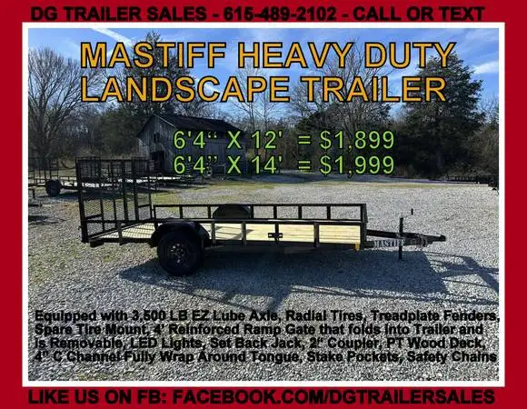 NEW 64 X 12 MASTIFF HD UTILITY TRAILERS