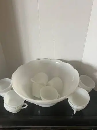 Vintage milk glass punch bowl set