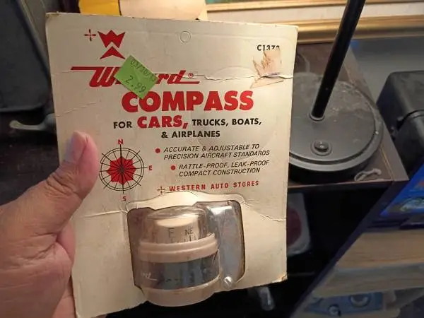 1930s 1940s 1950s car compass wizard brand name beige with black stirp
