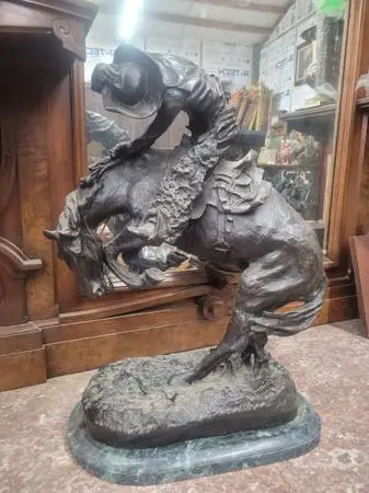 Vintage Remington bronze the Rattlesnake on marble -23 x 16
