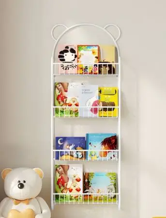 Kids Bookshelf Iron Bookcase Wall Mounted White NEW
