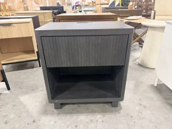 Sicotas 1 Drawer Nightstand Open Storage Black Fluted Design Brand New
