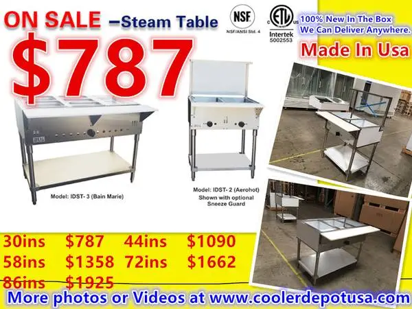 NSF STEAM TABLES ELECTRIC GAS & PROPANE