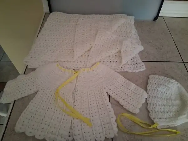 Vintage Crocheted Soft Knitted Baby Blanket Coat Hat Set
