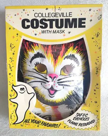 Vtg 1960s-70s Collegeville KITTEN Tiny Tot Halloween Box Mask Costume