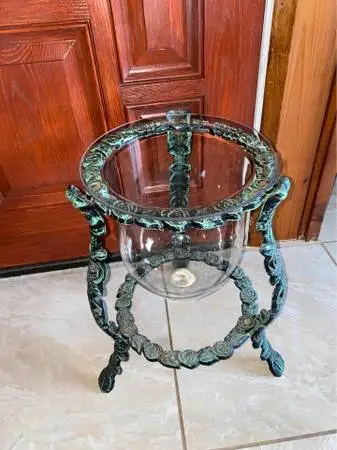 Wrought Iron plant stand with glass