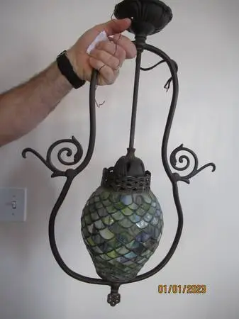 light fixture and lamp w/ stained glass fish scale globes