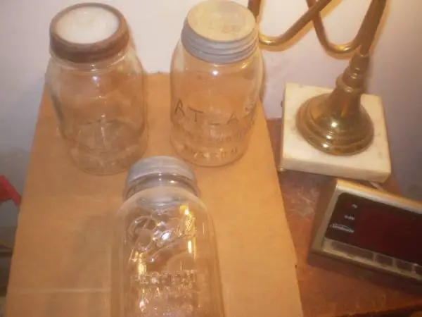 3 Vintage Ball, Atlas, Anchor Hocking   Quart Jars w/ Glass/tin Lids