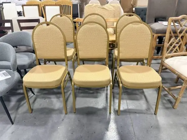 Dome Back Banquet Chair Beige Patterned Fabric/Gold Frame (Set Of 6)