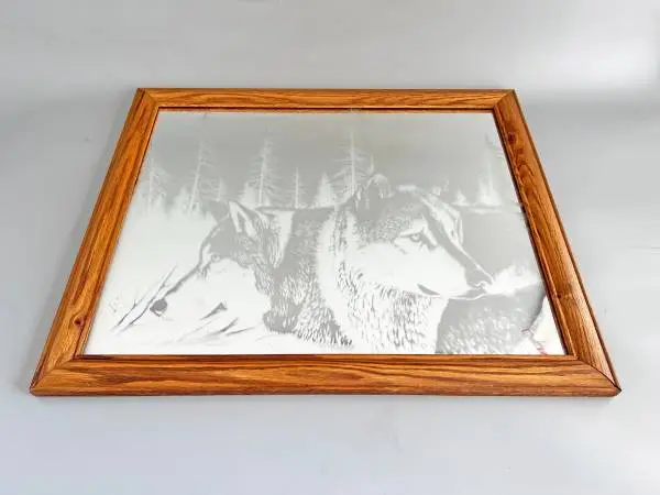 Blue Morning Trackers by Dan Pierce. Frosted Etched Wolves Mirror.