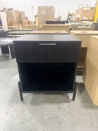Black 1-Drawer  Solid Wood Transitional Reeded Nightstand with Cubby