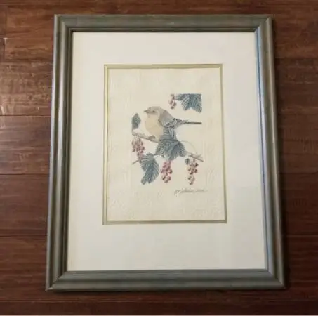 VTG Framed,Matted N Signed Lithogragh Of Pine Warbler Bird By Peg Whee
