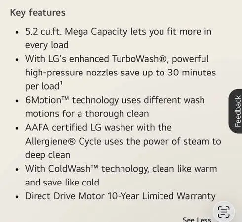 Lg mega capacity washer front load only 2 years old paid 1600