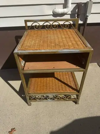 Household Wooden Table With Wicker Top