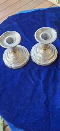 Wilton candlestick holders, Pewter w/brass trim