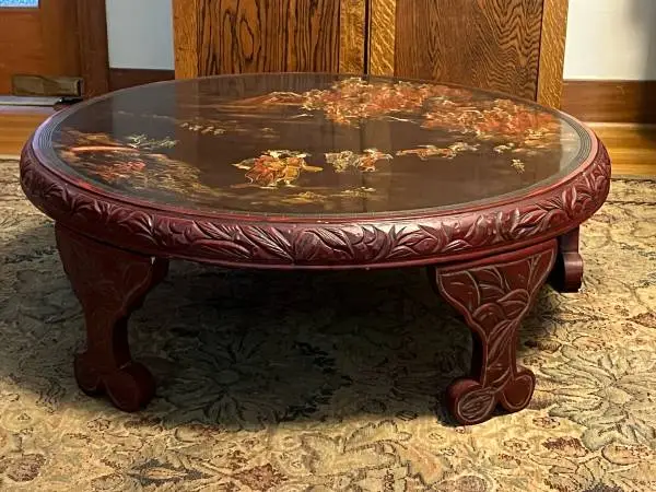 Antique Asian Hand Painted Lacquered Table