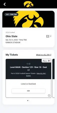 *2 Premium Iowa vs OSU Football Tickets Row 18 w. Parking Pass*