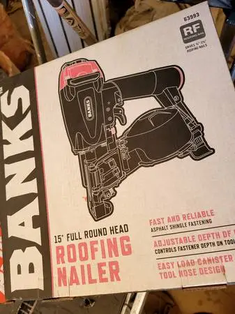 NEW BANKS Roofing Nailer and ½box of new 1¼ nails