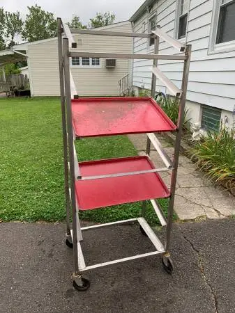(3) Used Aluminum 7/15/20 Commercial Rolling Supermarket Racks