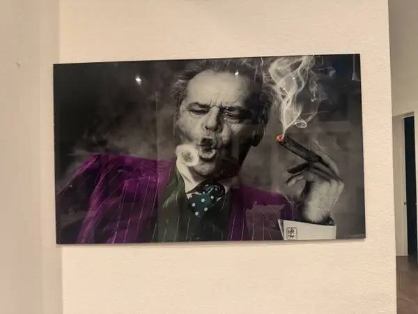 Frameless Jack Nicholson Cigar Blowing Smoke Ring Joker Suit Glass Pan