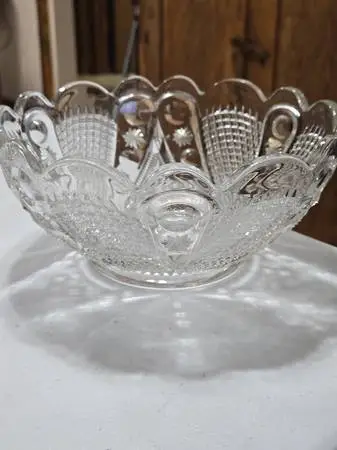 Vintage Round Scalloped Edge Glass Serving Bowl