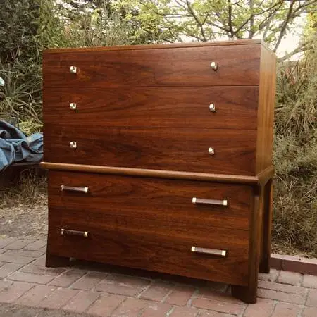 Rare c1960 Mid Century Modern walnut 5dr Dresser/Ready for Use