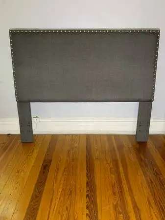 Contemporary Upholstered Headboard Queen Charcoal With Silver Nail Head Trim