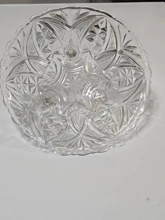 Vintage Large Three Footed Cut Glass Crystal Scalloped Serving Fruit B